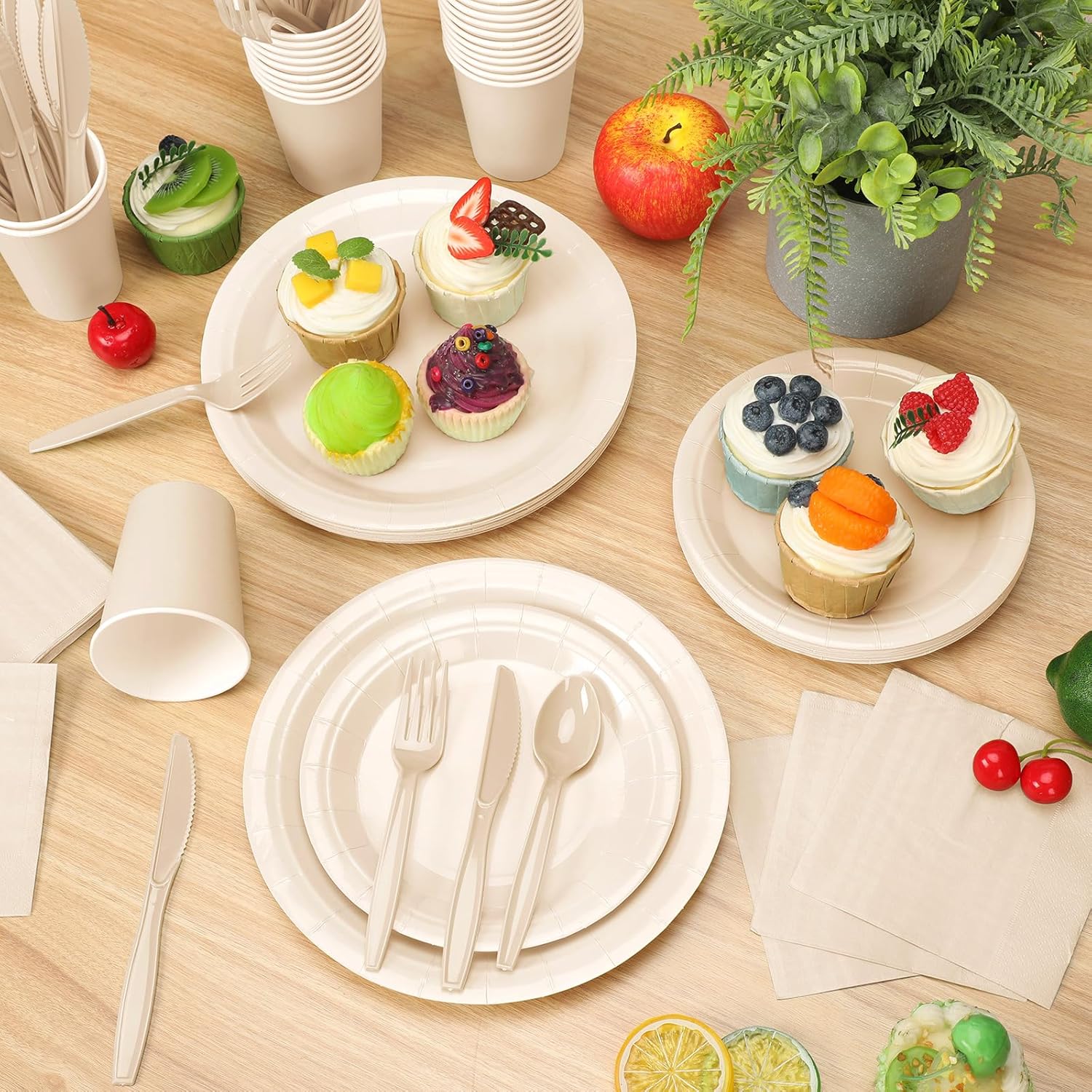 Dandat 350 Pcs Bridal Shower Decorations Baby Shower Party Supplies Include Plates Cups and Napkins Sets with Plastic Forks Knives Spoons for Wedding Birthday (Light Yellow)