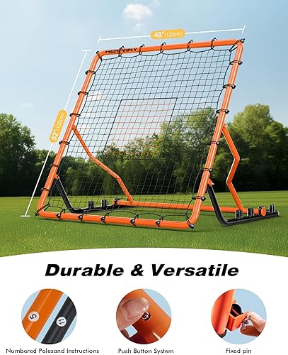 Miniatura 6 de Red de rebote de béisbol, 4 x 4.5 pies, rebote de béisbol y softbol con 4 ángulos de ajuste, equipo de entrenamiento de voleibol para béisbol,