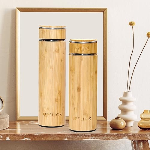 Miniatura 5 de Botella de agua de bambú aislada para hombres, ideas de regalo de cumpleaños para mujeres, juego de té de viaje con difusor para hojas de té