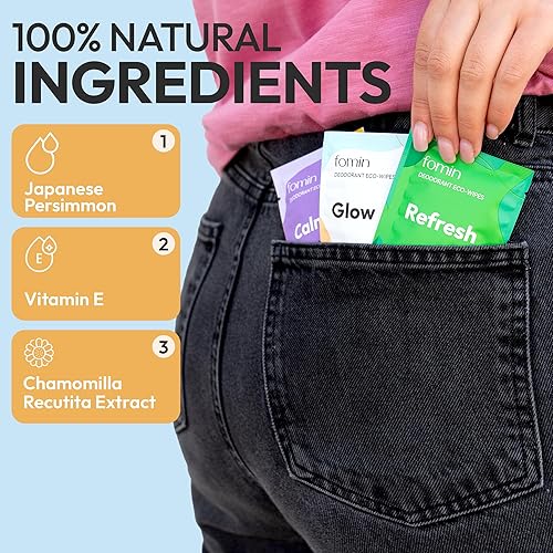 Miniatura 4 de FOMIN Toallitas desodorantes de viaje, 50 unidades, coco y vainilla brillantes, pH equilibrado, hipoalergénicas, para mujeres y hombres, sin