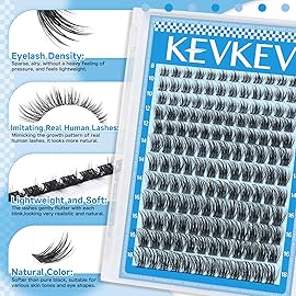 KEVKEV Lash Clusters 144 Pcs Eyelash Clusters Wispy Natural Cluster Eyelash Extension Thin Band & Soft Mix Length Lashes DIY Lash Extensions at Home Easy to Apply(Cloudy,8-18mix)