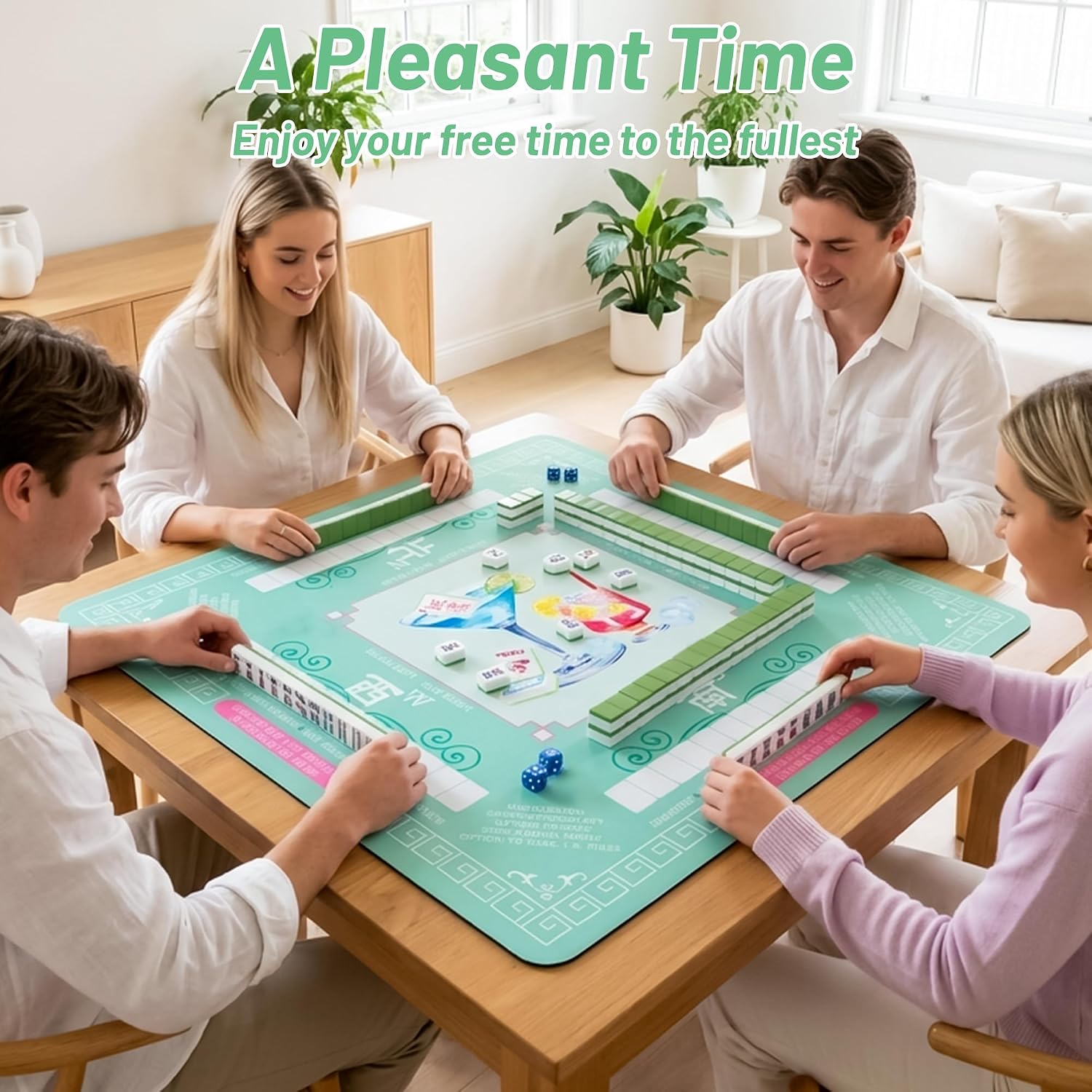 K1tpde Martini Cocktail Mahjong Mat for Table - Non-Slip Noise Reduction Mahjong Table Mat with Dice and Carrying Bag 31.5"x31.5" Portable Gaming Table Cover for Playing Card Poker Board Games (Green)