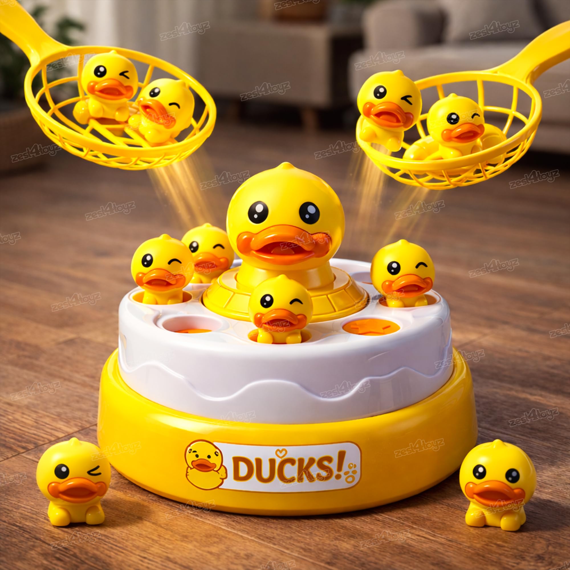 Zest 4 Toyz Bouncing Duck Catch Game with Nets Interactive Jumping Duck Toy Rotating Board Game Family Fun Toddler Development Toy for Girls and Boys-image-6