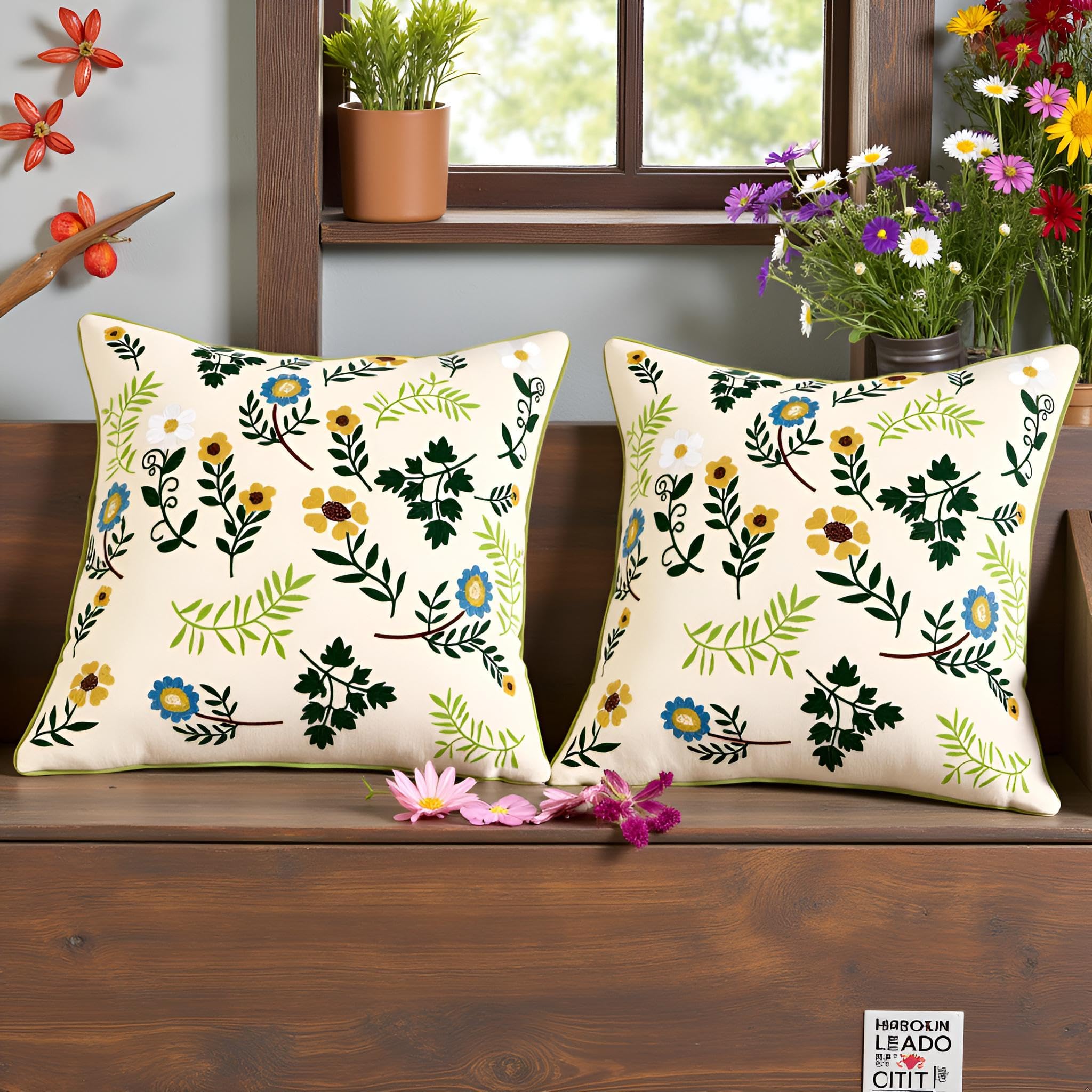 Amazon.co.jp: Tosleo 刺繍入り装飾クッションカバー 16x16インチ 2枚