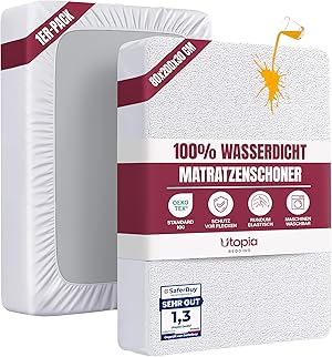 Utopia Bedding Matratzenschoner 80 x 200 x 30 cm Wasserdicht, Oeko-TEX Zertifiziert Matratzenauflage Atmungsaktive, Matratzenschutz, Rundum Elastisch Weiß
