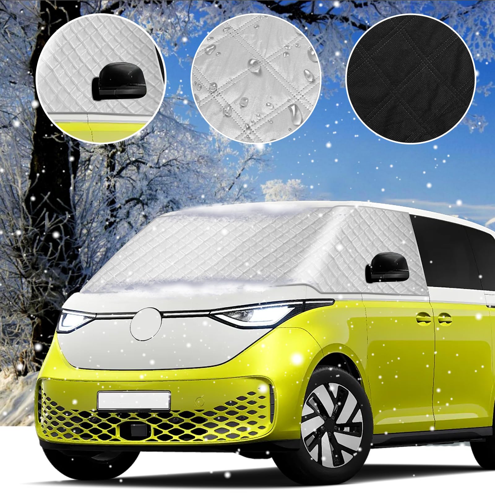 Frontscheibe für VW ID Buzz 2022-2026, Silberfarbene Außenabdeckung für die Windschutzscheibe, Frost- und Schneeschutzabdeckung