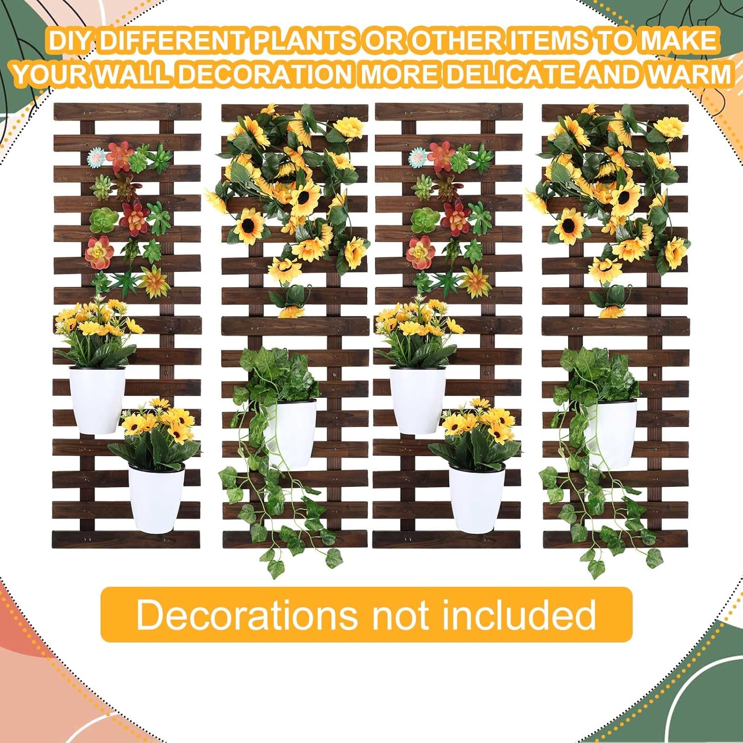 Weysat 4 Pcs Wall Planter Wooden Orchid Hanging Planter for Indoor Plants Wall Mount Planter Stand Frame Display Air Plant Holders Outdoor Vertical Rack Wall Decoration for Garden (12 x 35 in)
