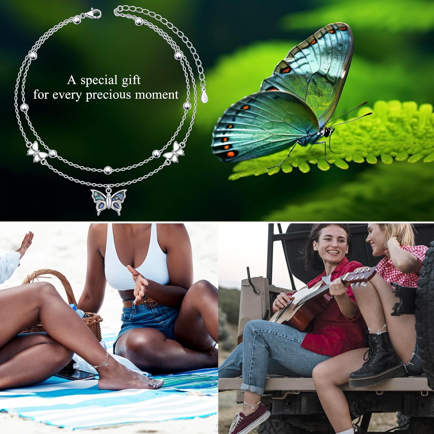 925 Sterling Silver Layered Anklet Lotus Flower/Dragonfly/Butterfly/Sea Turtle Animals Floral Anklets Adjustable Chain Bead Jewelry For Women Daughter - Image 7