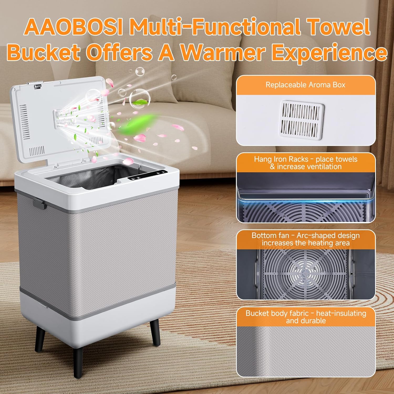 AAOBOSI Towel Warmer,4 in 1 Heating-Drying-Delaying-Foldable 35L Quick Heating Towel Warmers Portable Towel Heater Dryer for Bathrooms,Spas,12 Level Timer&Auto Shut Off,Great Gift for Loved Ones
