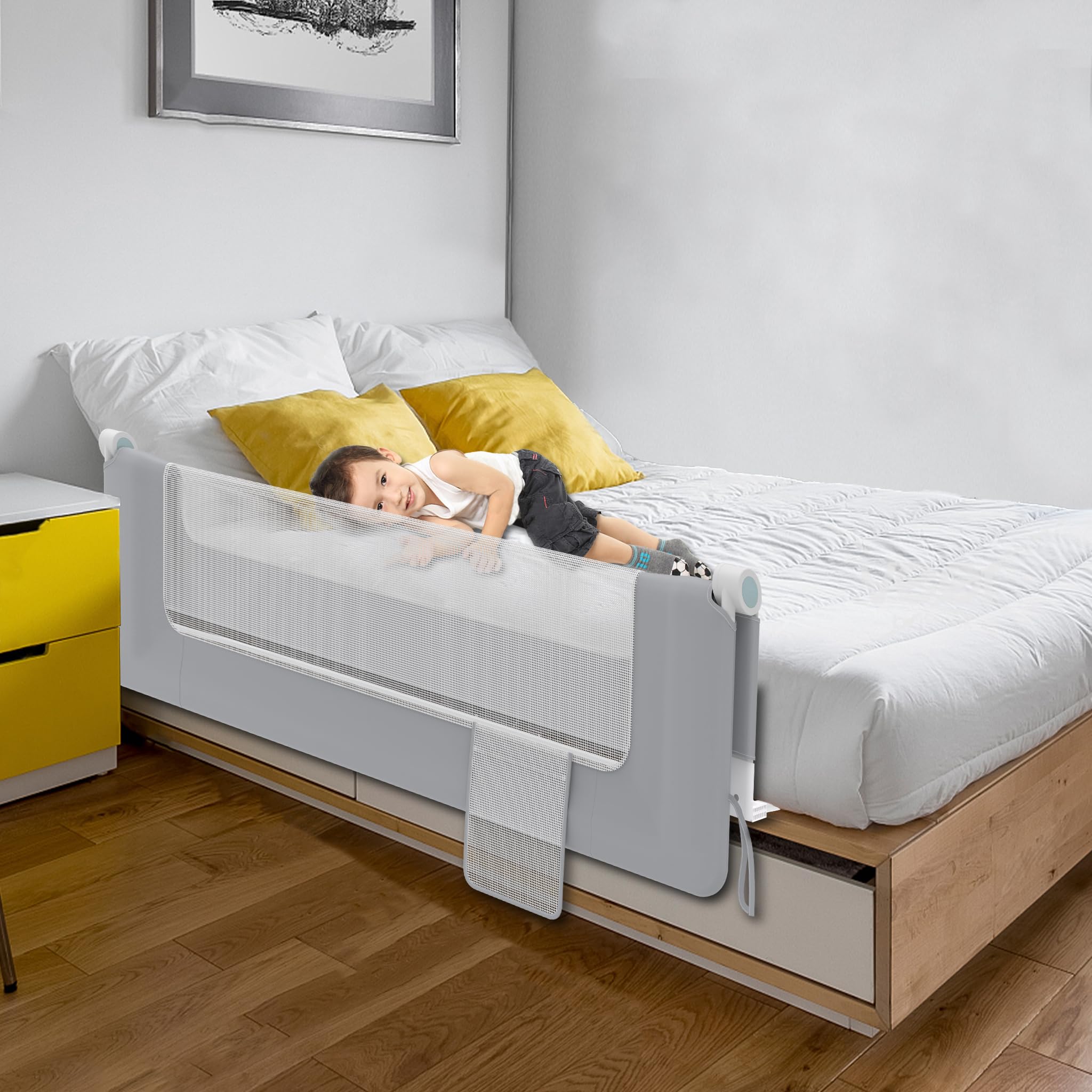 FIVMEN Griglia di protezione per letto da 180 cm, regolabile in altezza, per bambini, pieghevole, a 180 gradi, per lettino, letto dei genitori, grigio