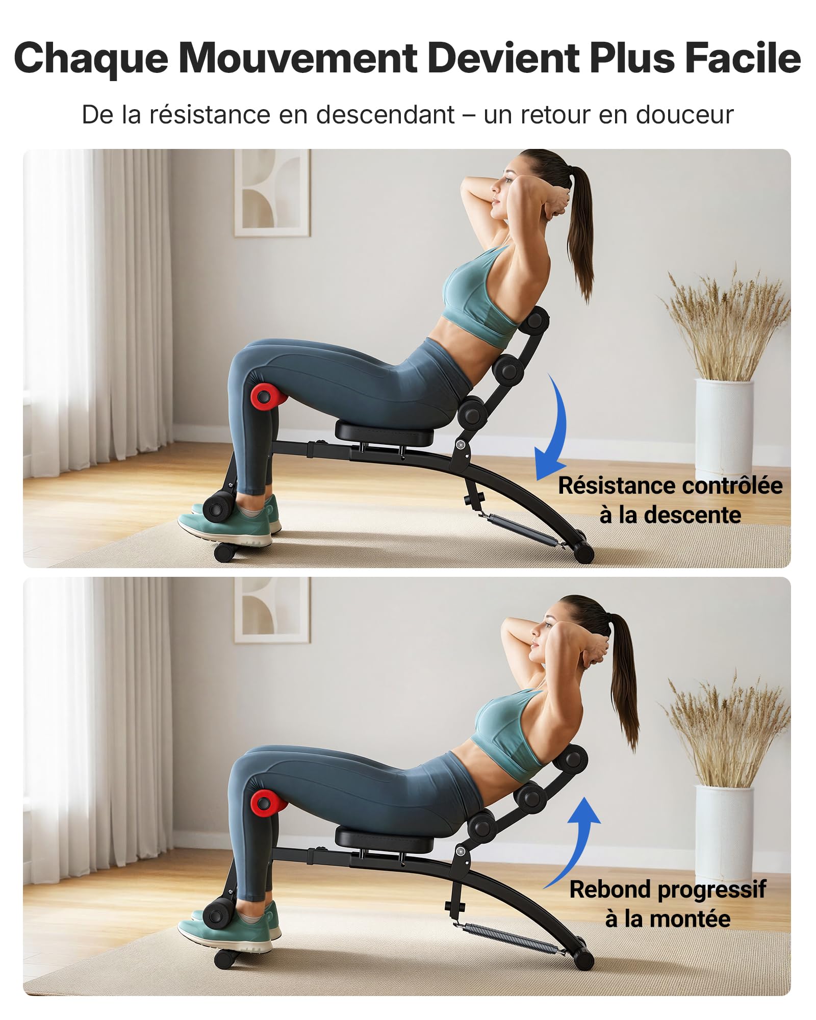 MERACH Machine d'Abdos, Banc de Sit-Up Réglable, Machine d'Abdominaux pour Home Gym pour Taille Abdos Hanches Jambes, Max 136KG, pour Sit-Up/Vélo Aérien/Torsion Abdominale/Relevé de Jambes etc.