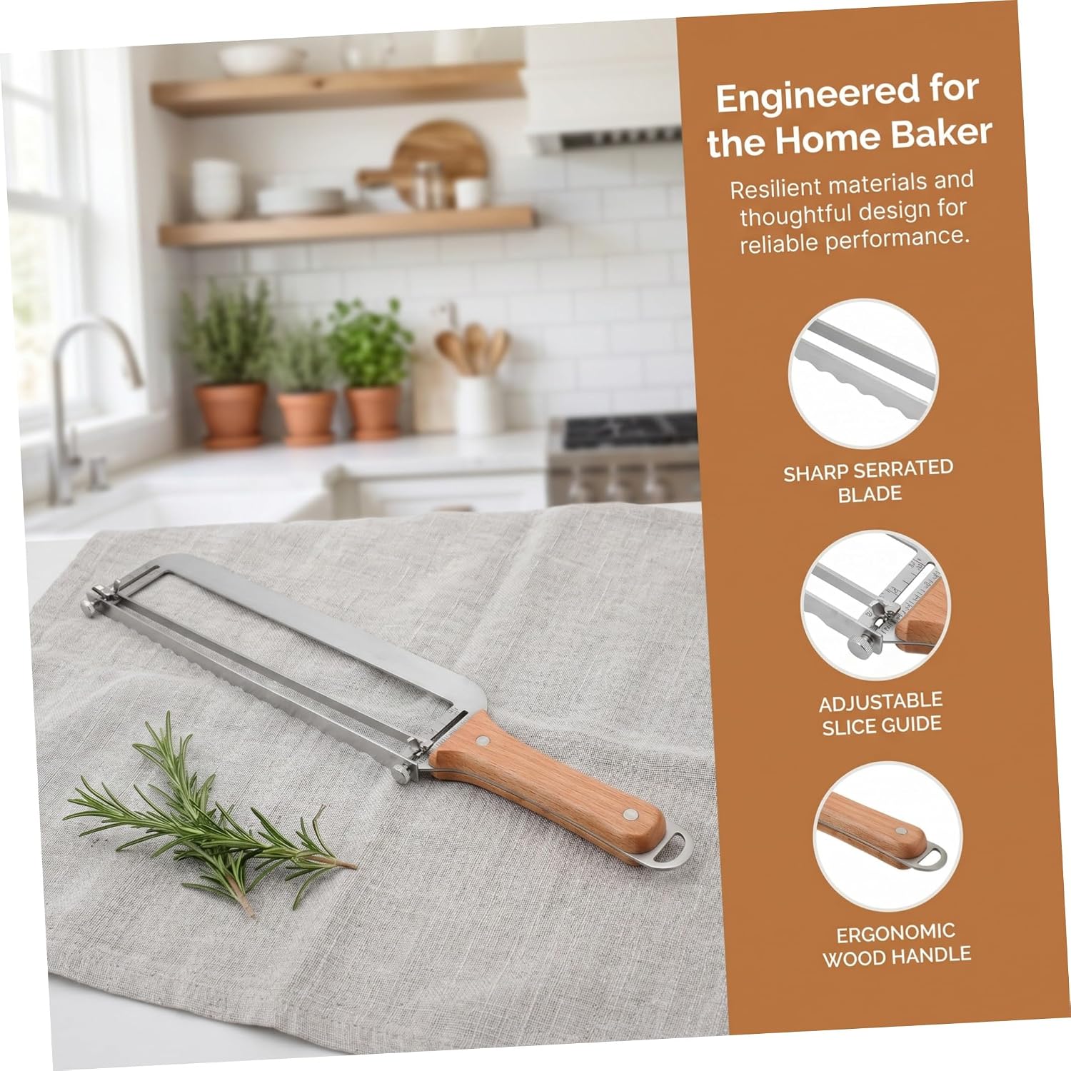 Adjustable Bread Slicer Serrated with Thickness Guide Stainless Steel