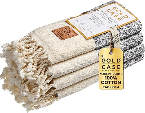 Miniatura 133 de Gold CASE - Juego de 4 toallas de mano turcas para baño, toallas de baño 100% algodón, toalla pequeña de cocina Helen para spa, cara, té y paño