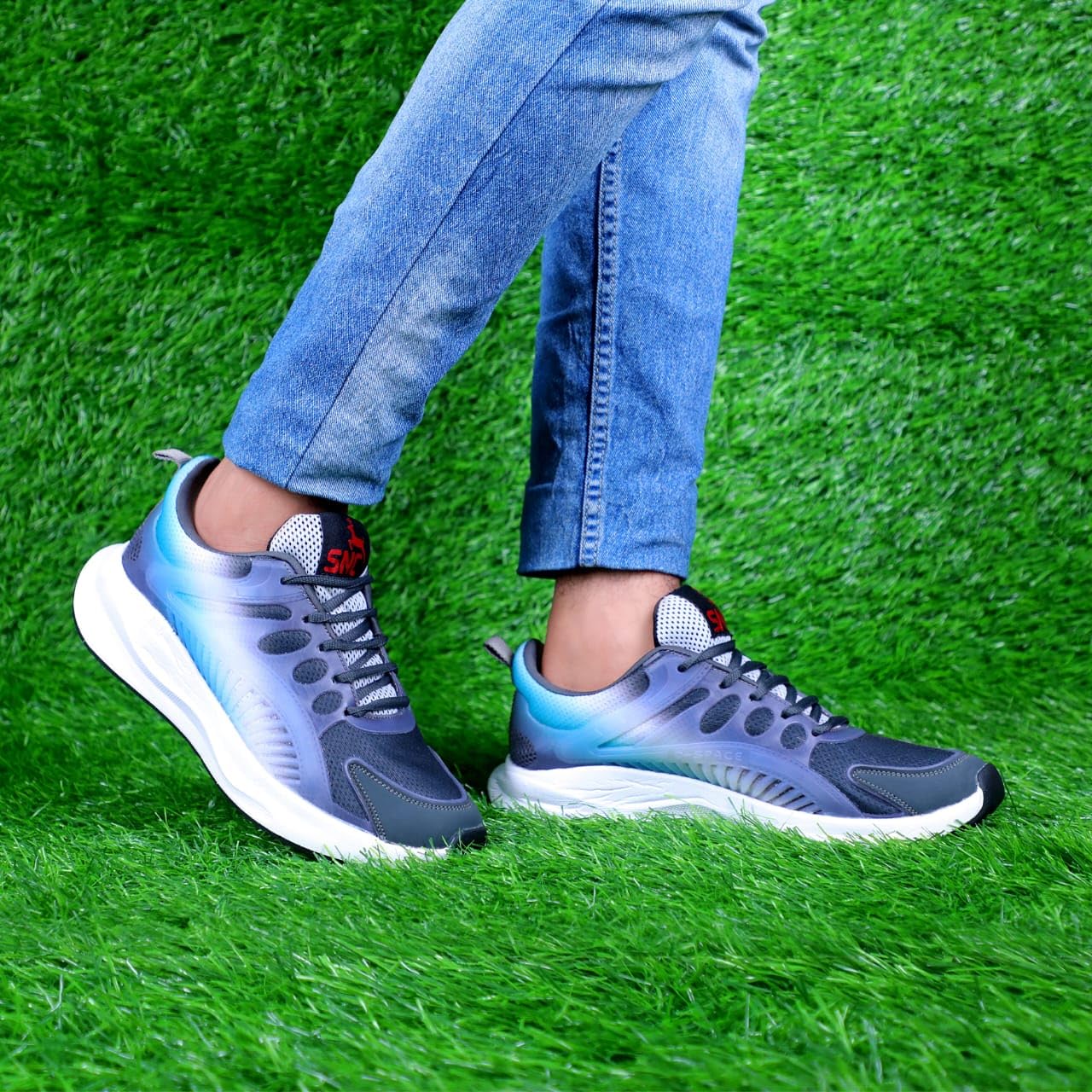ASNC Trendy Sports Shoe for Men |Perfect for Walking and Gym Training (Blue and Grey, UK Footwear Size System, Adult, Men, Numeric, Medium, 9) 1