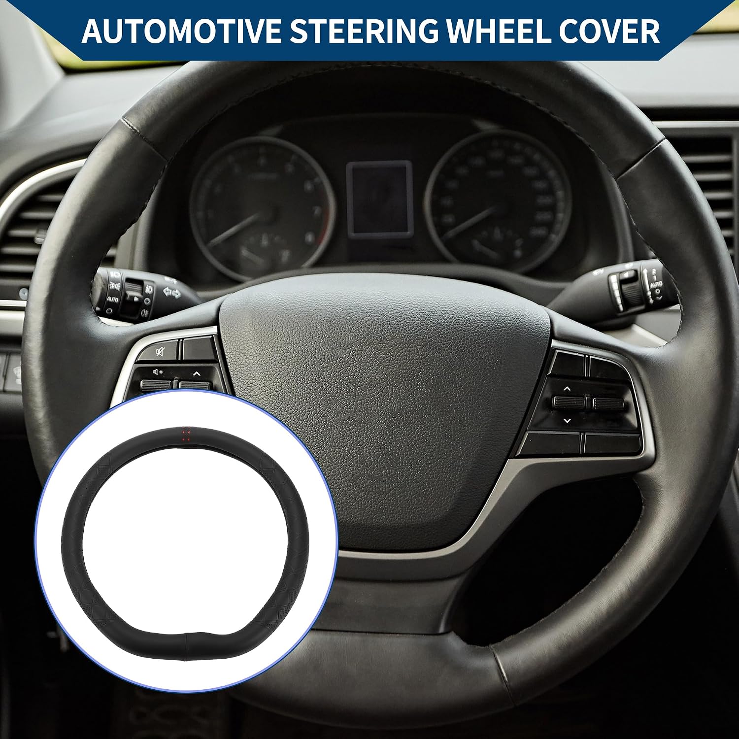 Steering Wheel Cover/Front Steering Wheel Accessories for Car Vehicle/Durable D Shape Nappa Leather / 1 Pcs Black Red