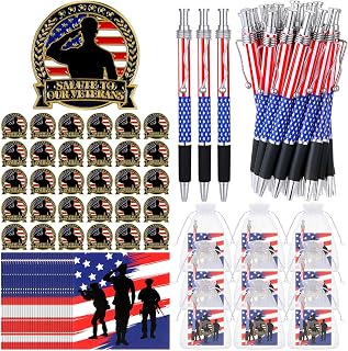 90 Pcs/30 Sets Patriotic American Flag Gifts Bulk, Set of 30 Veteran Brooches 30 American Flag Pens and Cards Accessories for Patriotic Memorial Day Veterans Day Party Favors Gift Supplies