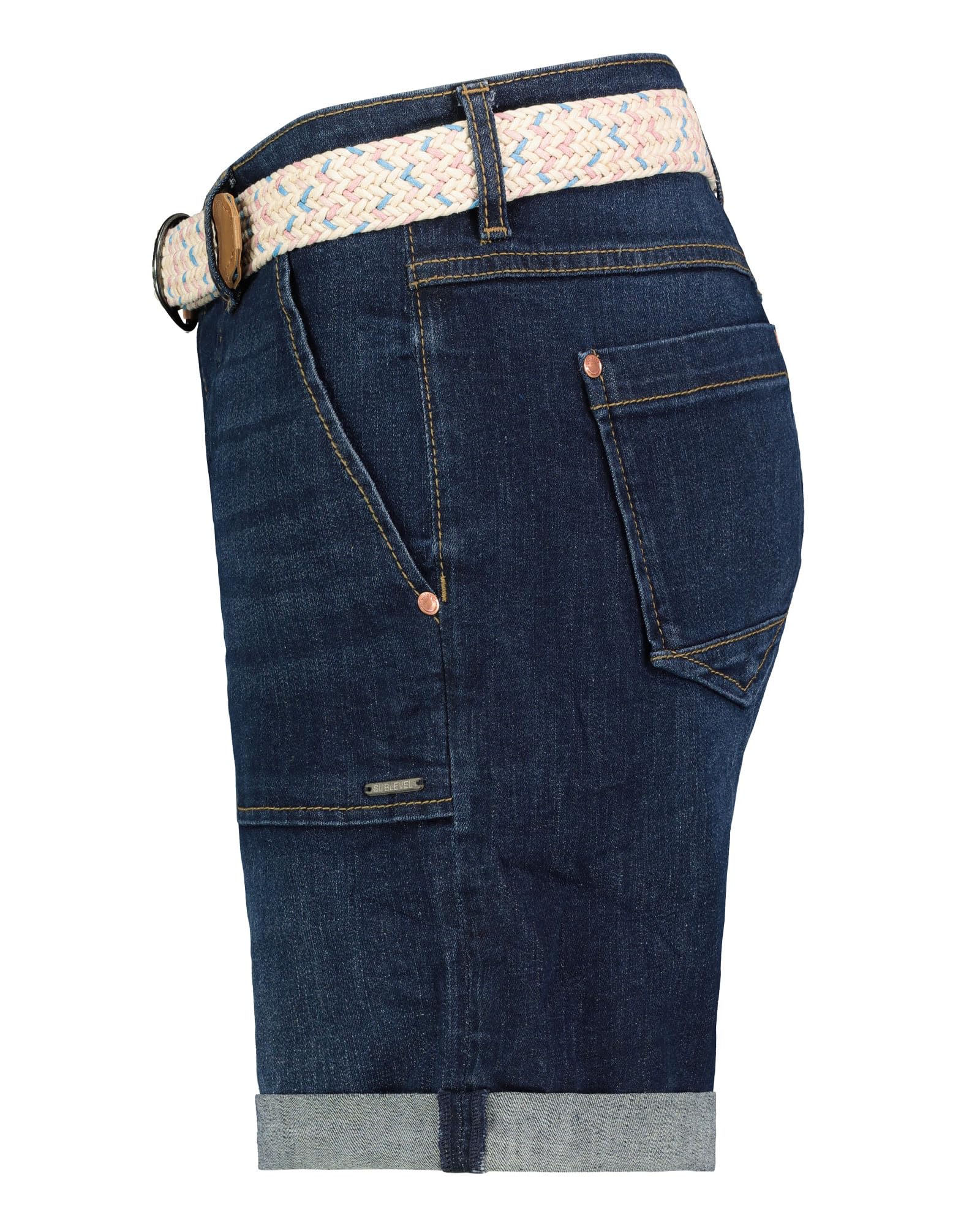 Sublevel Damen Jeans Shorts Denim Bermuda Chino Stretch mit Flechtgürtel Bequeme Kurze Sommer Hose
