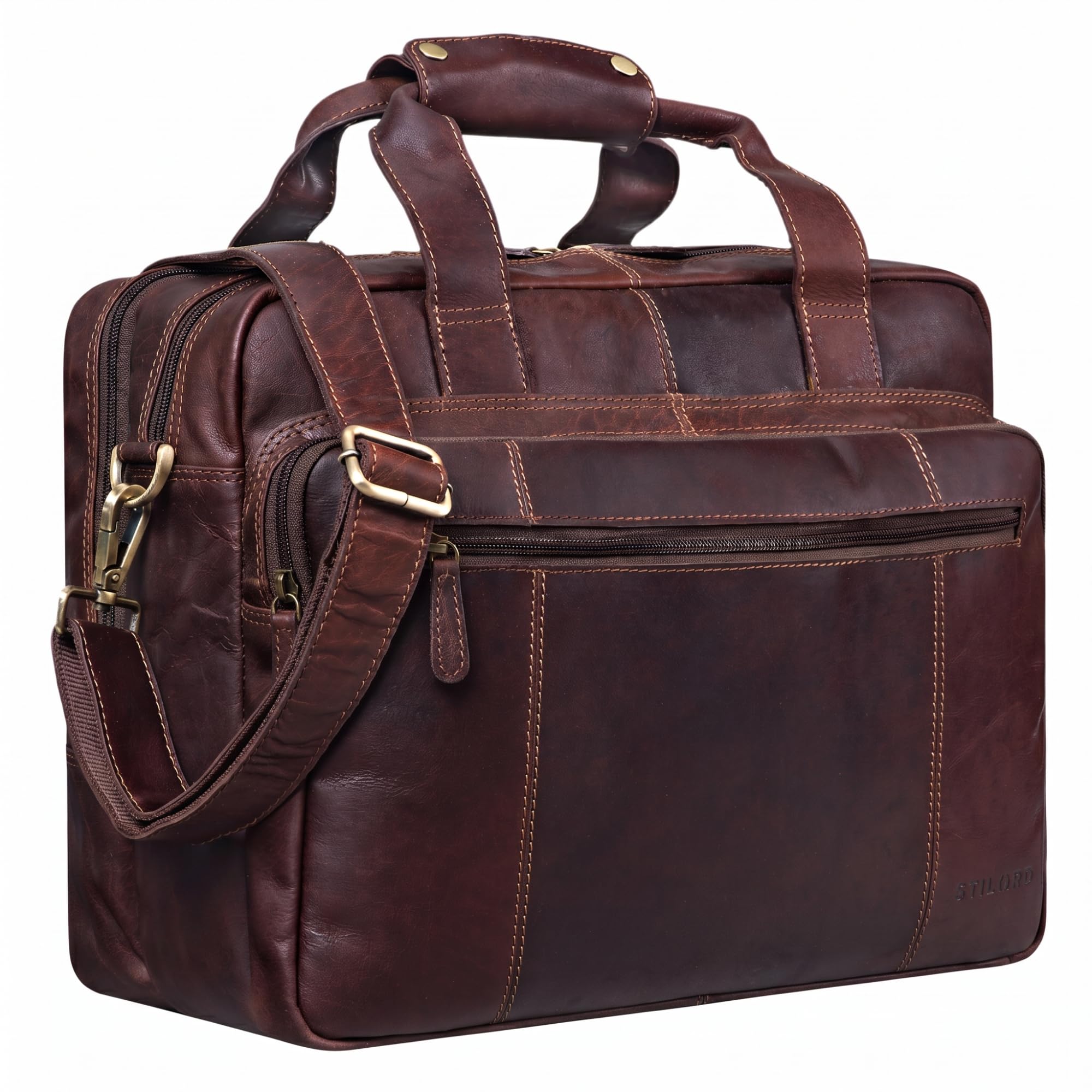 STILORD Experience XL Maletín Cuero Hombre 15,6'' Bolso Portátil Business Profesor Bandolera Grande Bolsa Trabajo Oficina Correa Trolley Color:Cognac marrón Oscuro