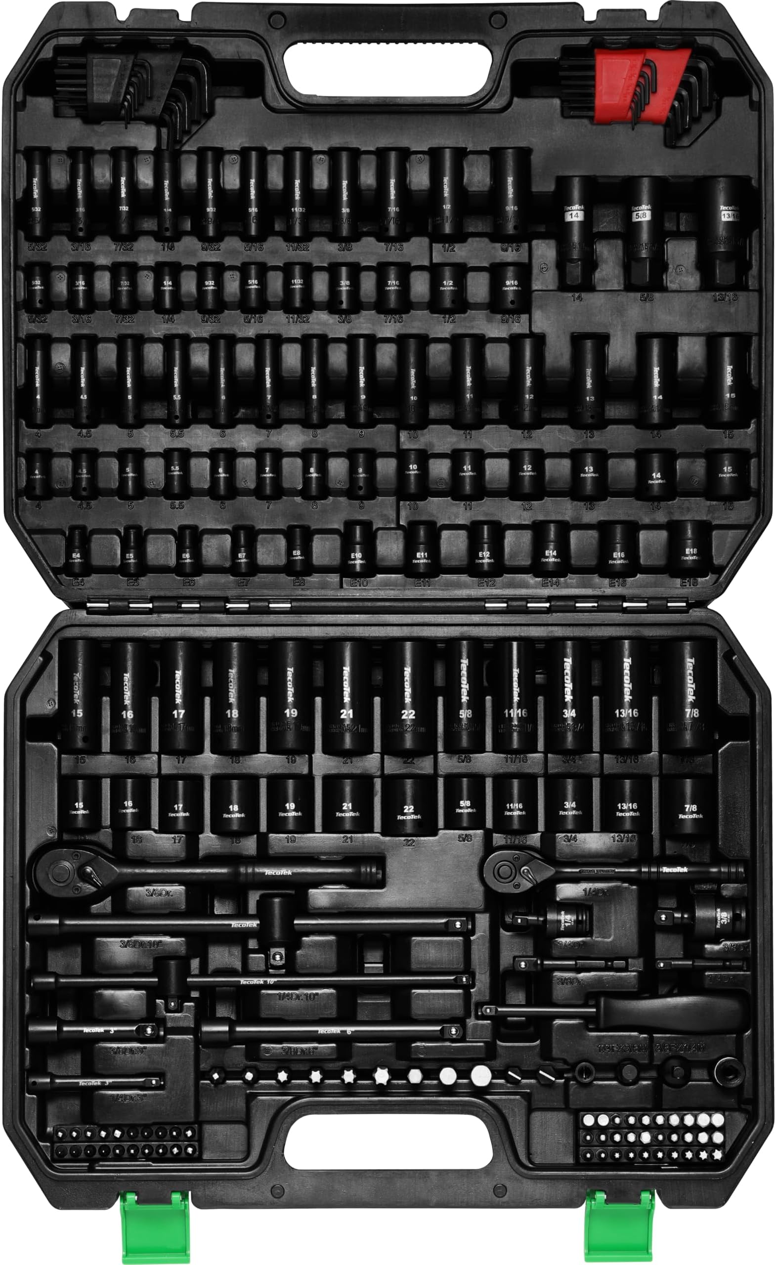 - TecoTek 1/4" & 3/8" Dr. Impact Socket Set, 189 Piece Socket Wrench Set Mechanic Tools, Metric and SAE Full Set, CR-V, Deep & Shallow Socket with Ratchet Handle, Spark Plug Socket, Bits for Mechanic