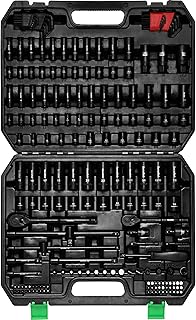 TecoTek 0.6cm(1/4인치) 및 1cm(3/8인치) Dr. Impact 소켓 세트, 189피스 소켓 렌치 세트 정비공 도구, 미터법 및 SAE 풀 세트, CR-V, 래칫 핸들이 있는 깊고 얕은 소켓, 스파크 플러그 소켓, 정비용 비트