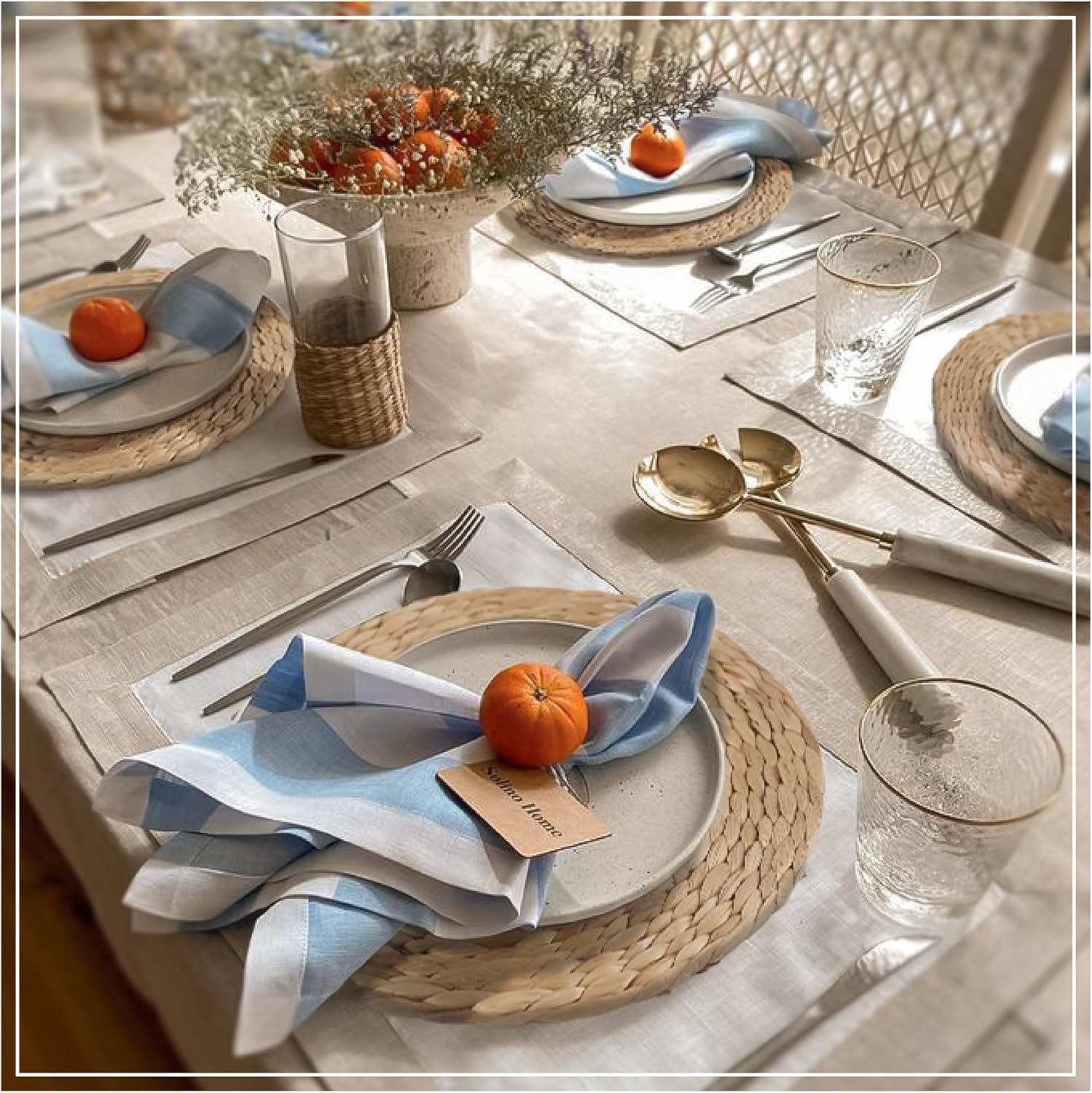 12 Inch Round Woven Placemats Set of 10, Natural Herringbone Pattern, Table Mats Braided Heat Proof, Farmhouse Boho Table Place Mat Ourdoor Wicker Chargers for Dinner Plates