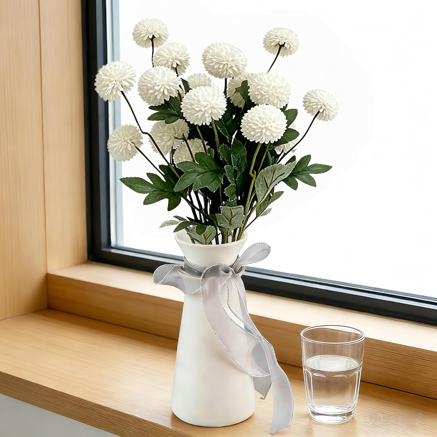 5PCS White Artificial Flowers Dandelion Ball Floral Stems, 5 Head Real Touch Faux Flowers for Vase Filler Spring Home Decor Easter Decorations Farmhouse Centerpiece Wedding Arrangements