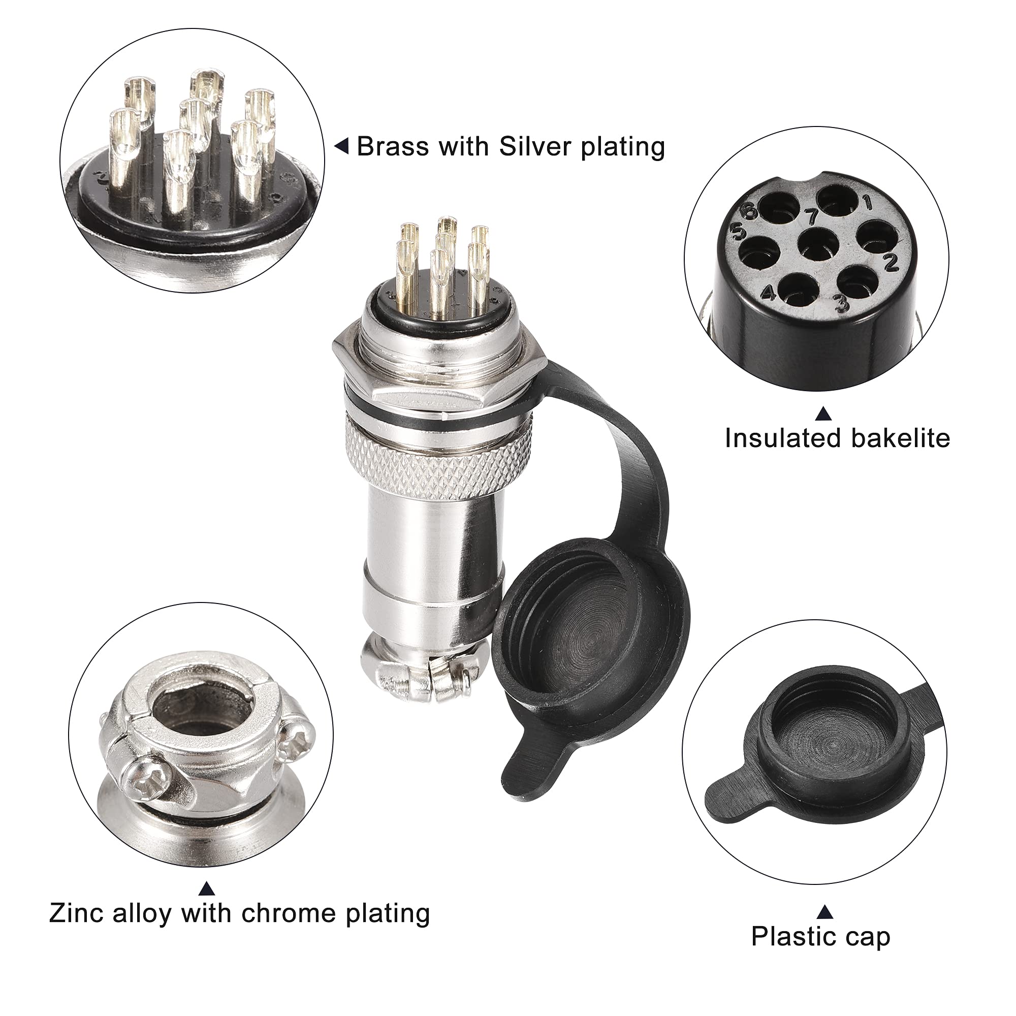 MECCANIXITY Zestaw złączy lotniczych 20 mm 7 zacisków 5 A 150 V, GX20 wodoodporne złączki męskie żeńskie z pokrywą wtyczki zestaw 5 zestawów