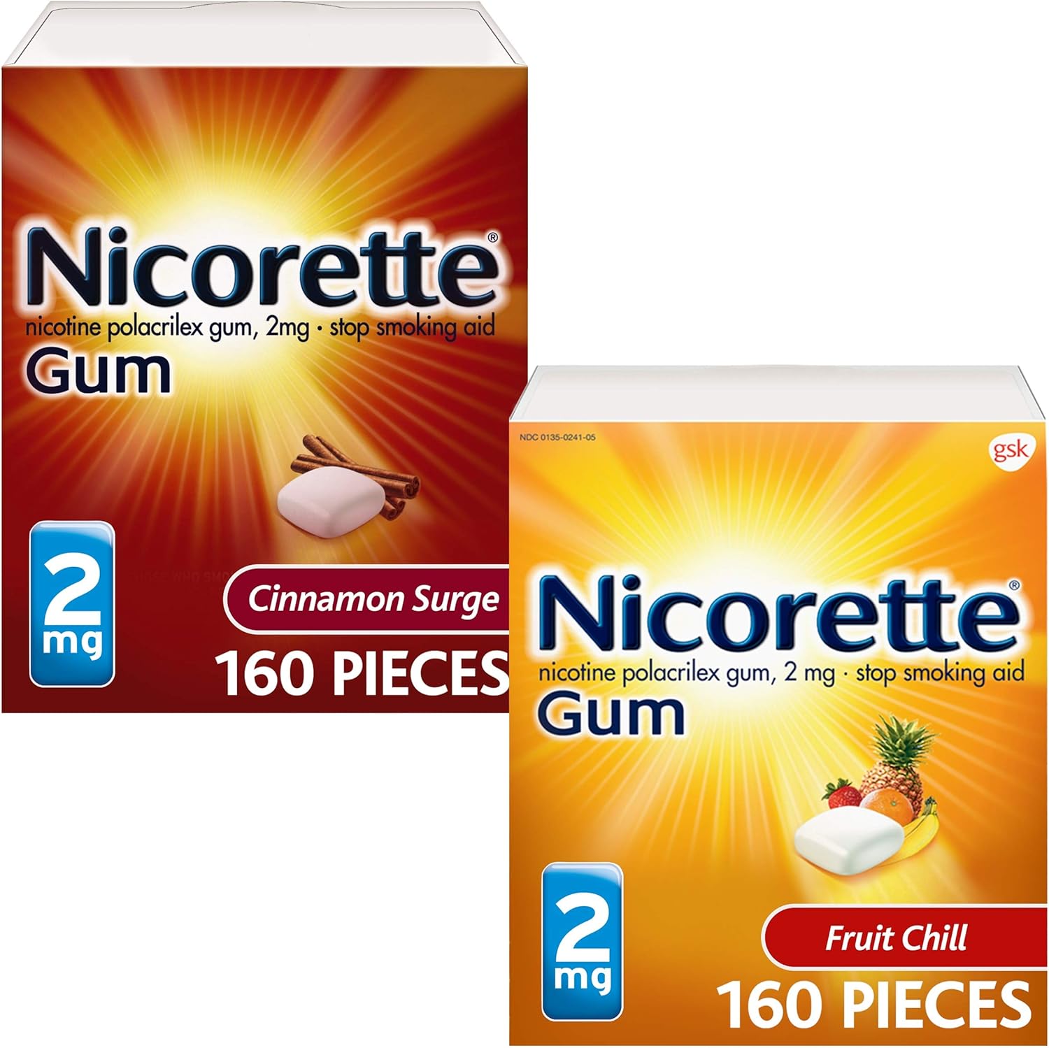 Nicorette Nicotine Gum to Quit Smoking, 2 mg, Cinnamon