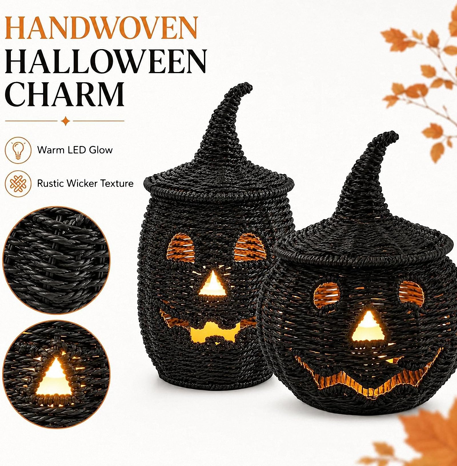 Linterna de calabaza de mimbre para Halloween, decoración tejida a mano, l