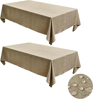 Fitable 2 Pack Linen Textured Rectangle Tablecloths, 60 x 120 Inch, Khaki