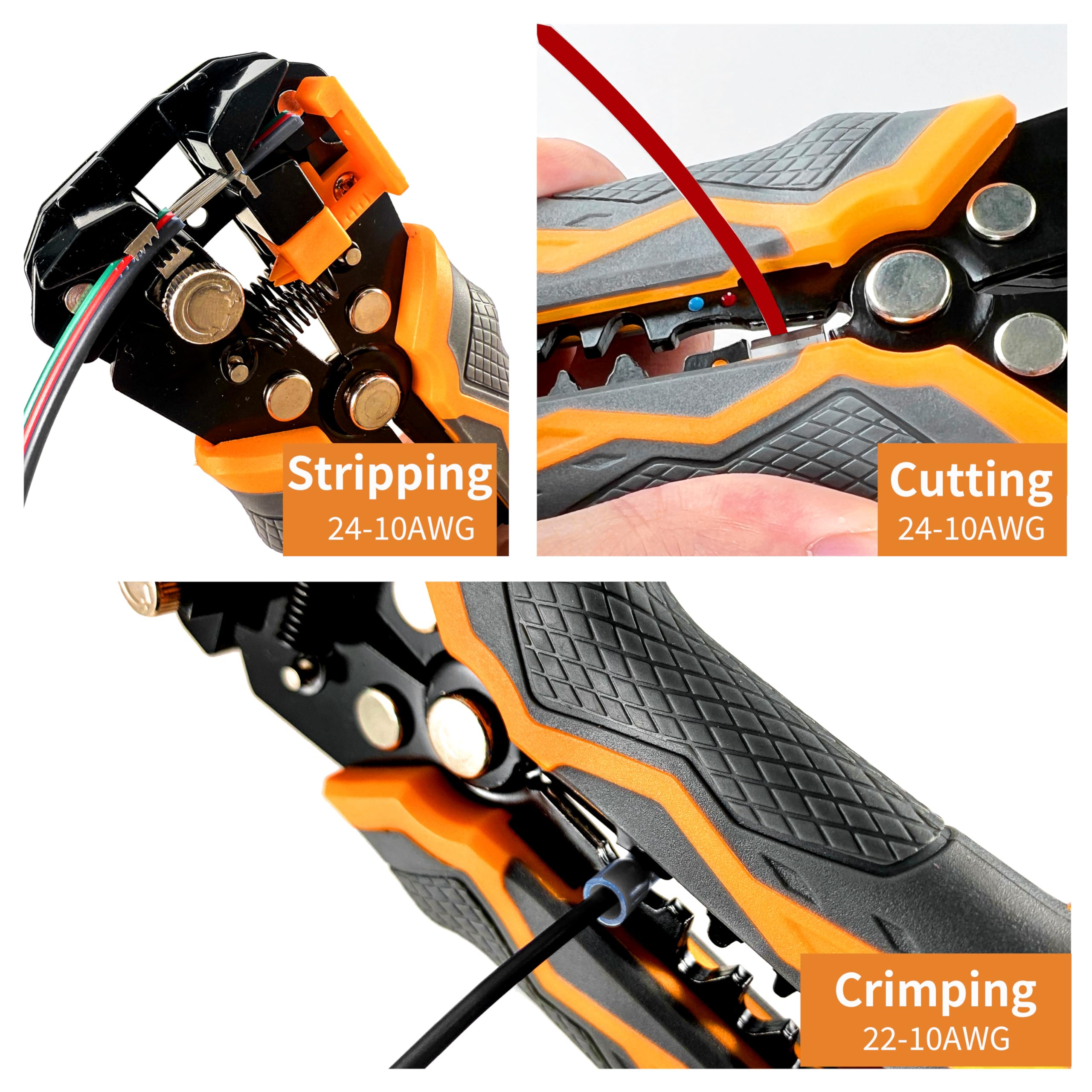 Pelacables autoajustable, pelacables 3 en 1, herramienta pelacables automática 3 en 1, herramienta pelacables de 8 pulgadas para 10-24 AWG, para uso industrial y bricolaje