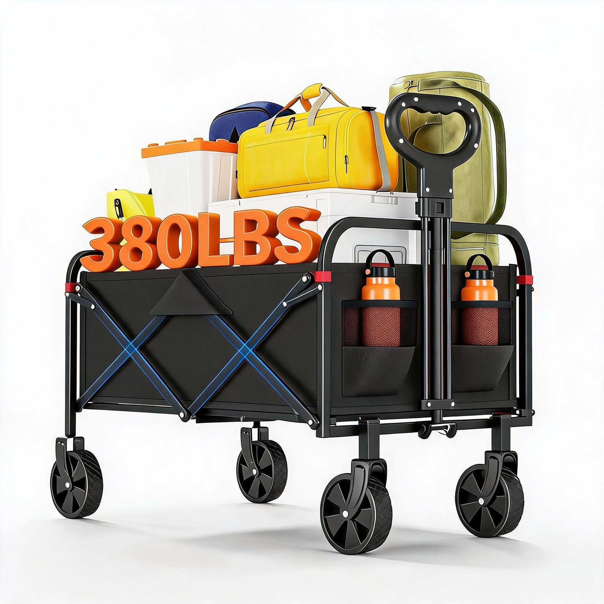 220L Heavy Duty Folding Camping Wagon Trolley, Black