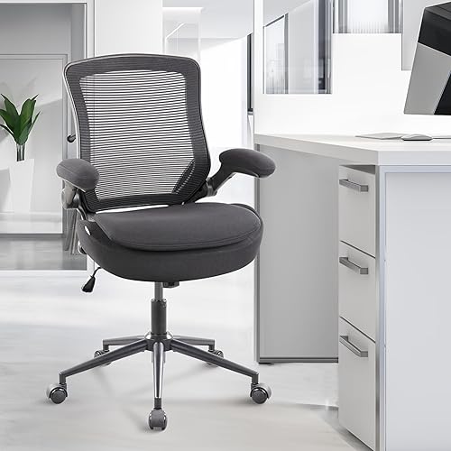 Silla de escritorio ergonómica de malla para computadora, con brazos abatibles, soporte lumbar, silla giratoria para computadora, color negro