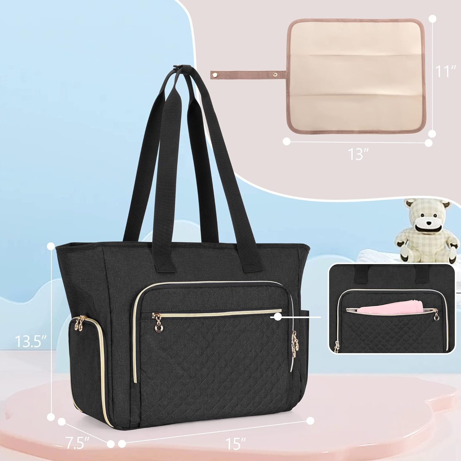 Luxja Wearable Breast Pump Bag (with a Breastmilk Cooler Bag, a Small Carrying Case and a Waterproof Mat), Pumping Bag Compatible with Momcozy and Elvie Breast Pump, Black