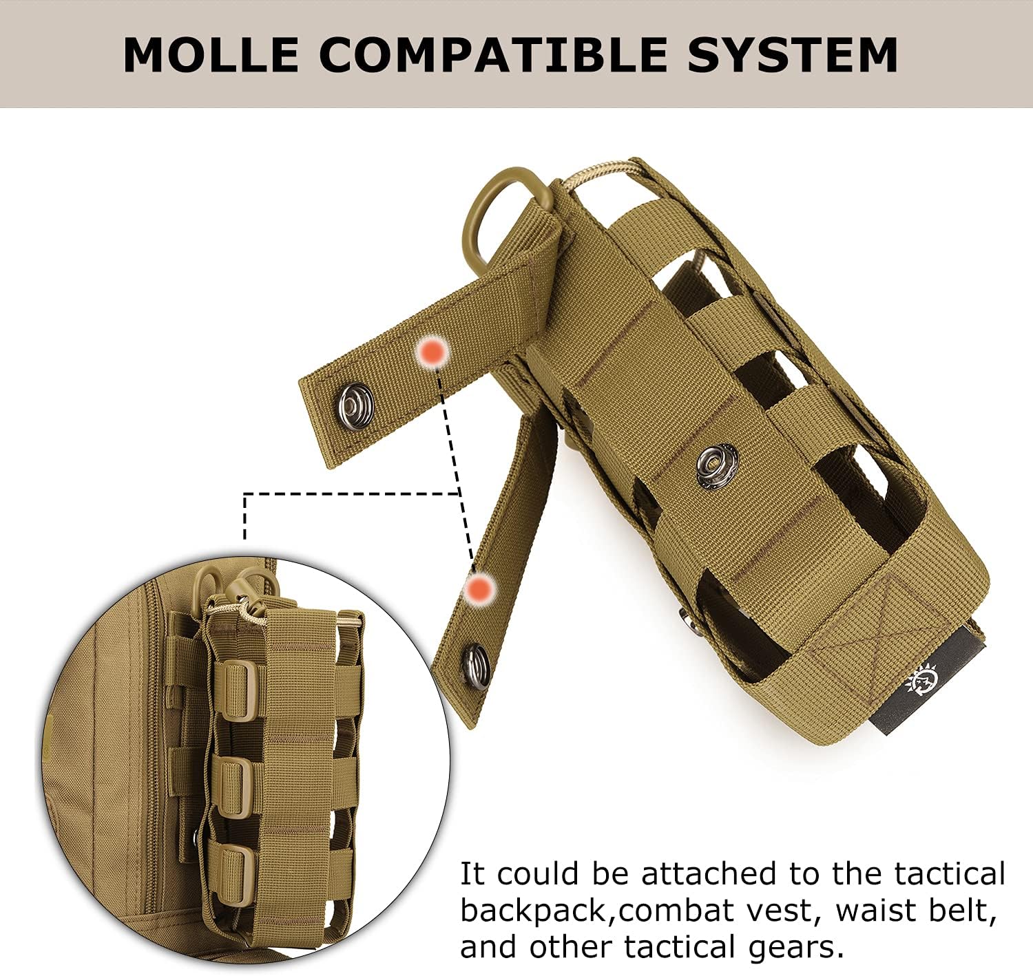 Chef Knife Bag, Tactical Backpack for Chef, Knife Carrying Case with 30+ Pockets for Knives and Culinary Tools & Molle Water Bottle Holder, Tactical Molle Water Bottle Pouch, Black