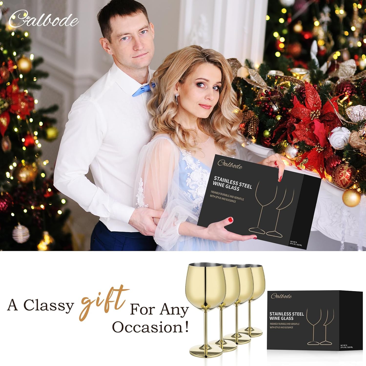 4Pcs Gold Stainless Steel Wine Glass 18 oz Unbreakable Wine Globets for Travel, Camping Picnics and Poolside, Resuable and Portable Metal Wine Glass for Christmas New Year Party