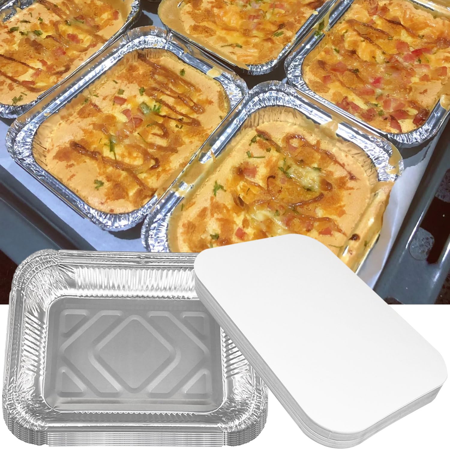 Lot de 125 Barquette Aluminium avec Couvercle 700 ML, Idéal pour Four, Barbecue, Congélation et Batch Cooking, Plat Aluminium Jetables Multi-usages