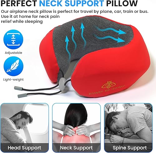 Miniatura 2 de HURRY UP HONEY Almohada de viaje para el cuello, almohada de espuma viscoelástica pura para dolor de cuello con hebilla ajustable, bolsillo para