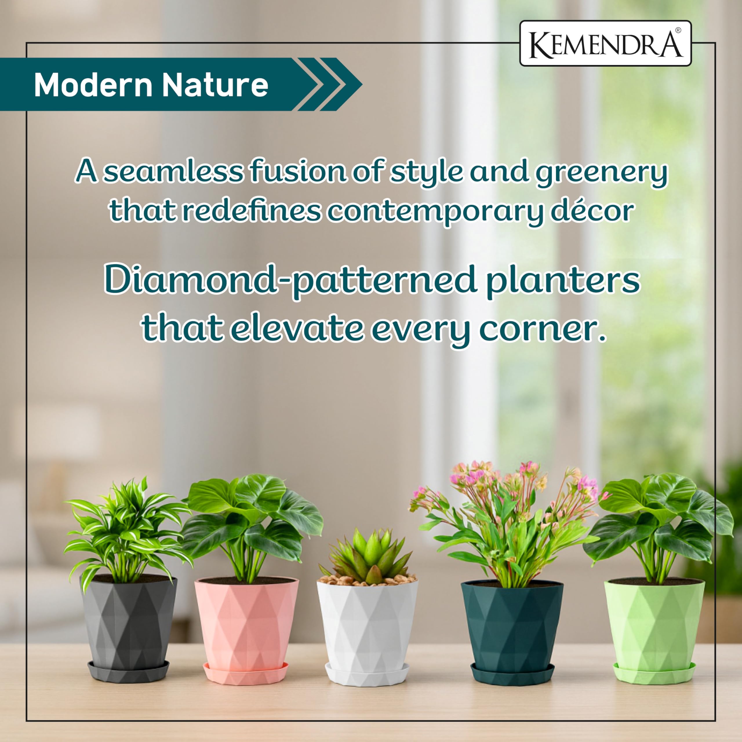 Kemendra® Plastic Flower Pots for Home Decoration, Plant pots for Home Decor, pots for Plants Big Size Plant Pots for Garden Balcony Plastic Flower pots for Garden (Round Diamond Multi Colour 5) - Image 7 thumbnail