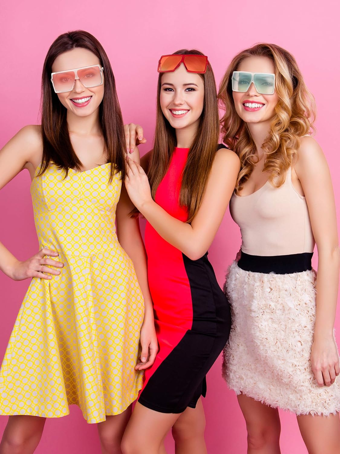 Frienda 9 Pairs Oversized Square Sunglasses Flat Top Big Shades Sunglasses Multicolor Retro Vintage Sunglass Wide Oversized Shades for Women Unisex