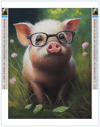Miniatura 7 de Noche Kits de pintura de diamantes de cerdo lindo para adultos, kits de arte de diamantes 5D para bricolaje, diamante de taladro completo para