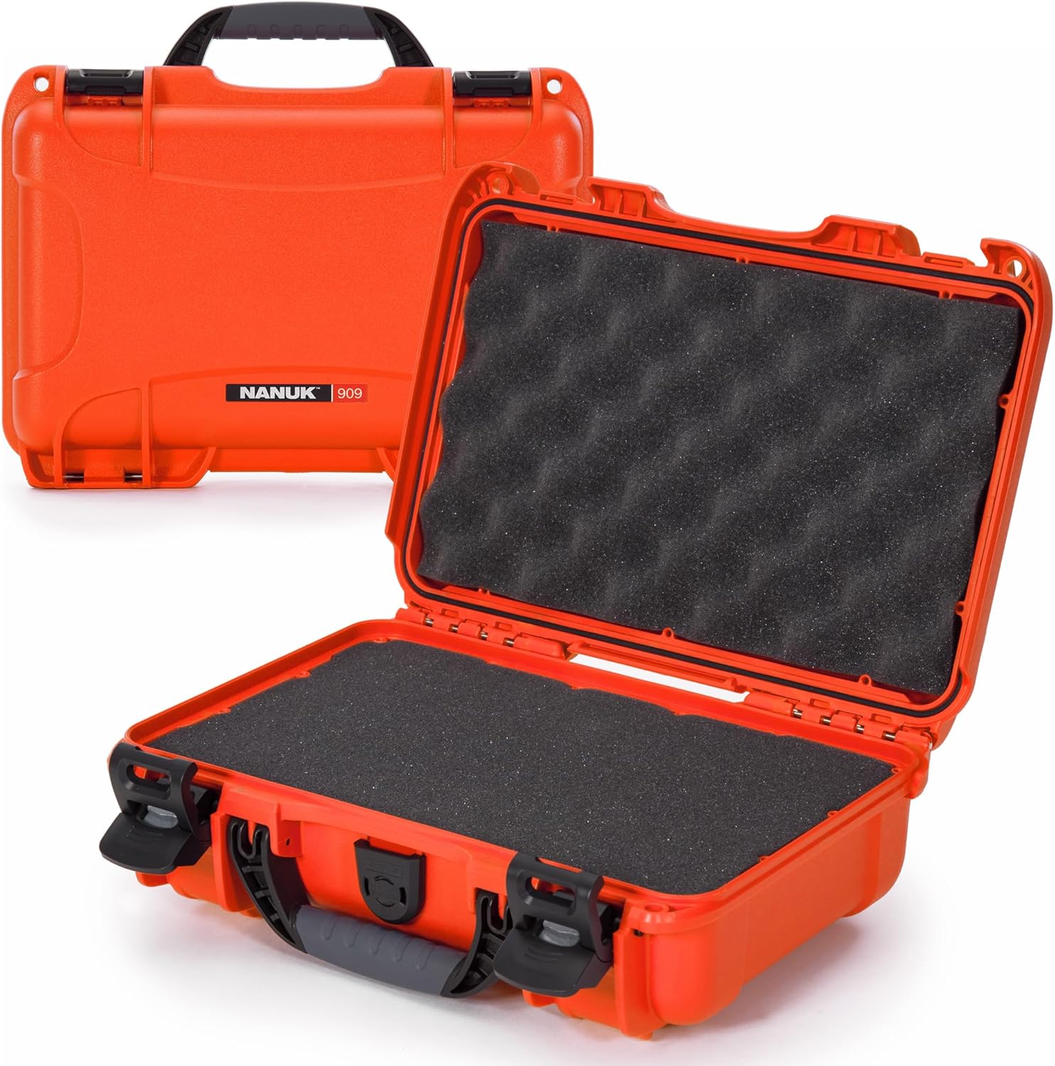NANUK 909 Travel Hard Case with Customizable Cubed Foam – Waterproof Camera Case, 12.6” x 9” x 4.4”, Lightweight, Lockable, Dustproof, Impact-Resistant & Durable Protective Case – Orange