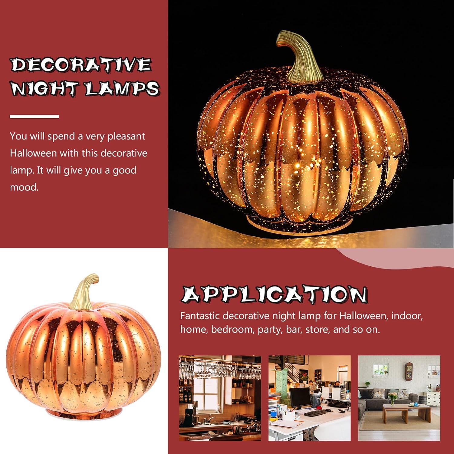 Halloween Glass Pumpkin Lamp Decorative Figurine Light for Indoor Party Decor, Electroplated Pumpkin Modeling Night Light Without Battery, Halloween Atmosphere Accessory