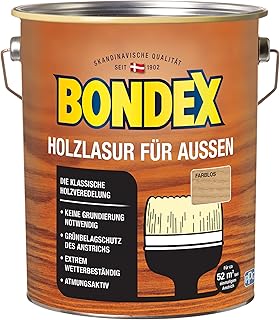 Bondex Holzlasur für Außen Farblos 4 L für 52 m² | Hoher Wetter- und UV-Schutz | Natürliches Abwittern - kein Abplatzen | seidenmatt | Holzschutzlasur | Holzlasur