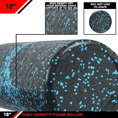 Miniatura 4 de JFIT Rodillo de espuma muscular de alta densidad, azul moteado, 18 pulgadas
