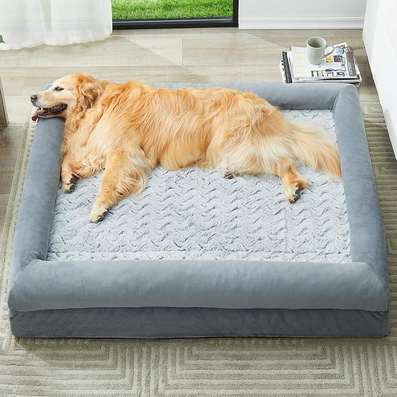 WNPETHOME Cama ortopédica extragrande XXL para perros mayores Dormir cómodamente | Sofá para perro impermeable lavable con funda extraíble, sofá cama grande para mascotas con laterales reforzados para relajarse gris 45 x 35 pulgadas