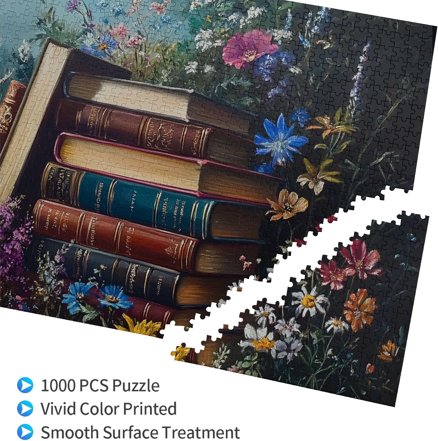 Puzzles for Adults 1000 Pieces, Books from Flowers, Vintage Books, Wooden Jigsaw Puzzles for Adults, Classic Retro Aesthetics, Puzzles are Suitable for Reading Enthusiasts
