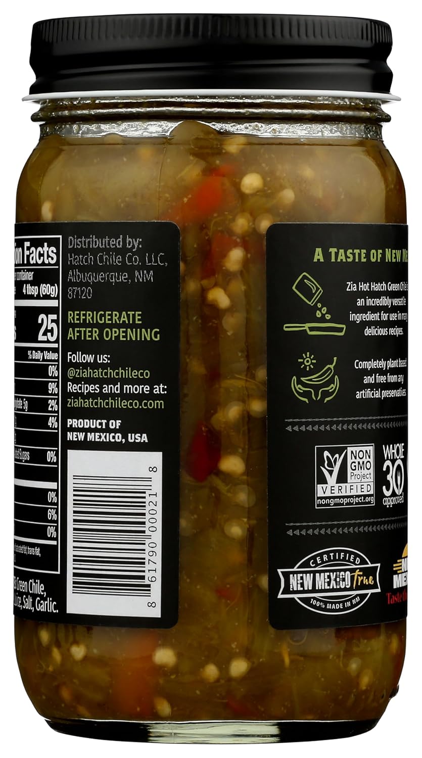 Zia Green Chile Company, Grn Chile, Hot, Hatch, paquete de 6, tamaño 16 oz, (sin gluten, bajo sodio, vegano, trigo sin levadura)
