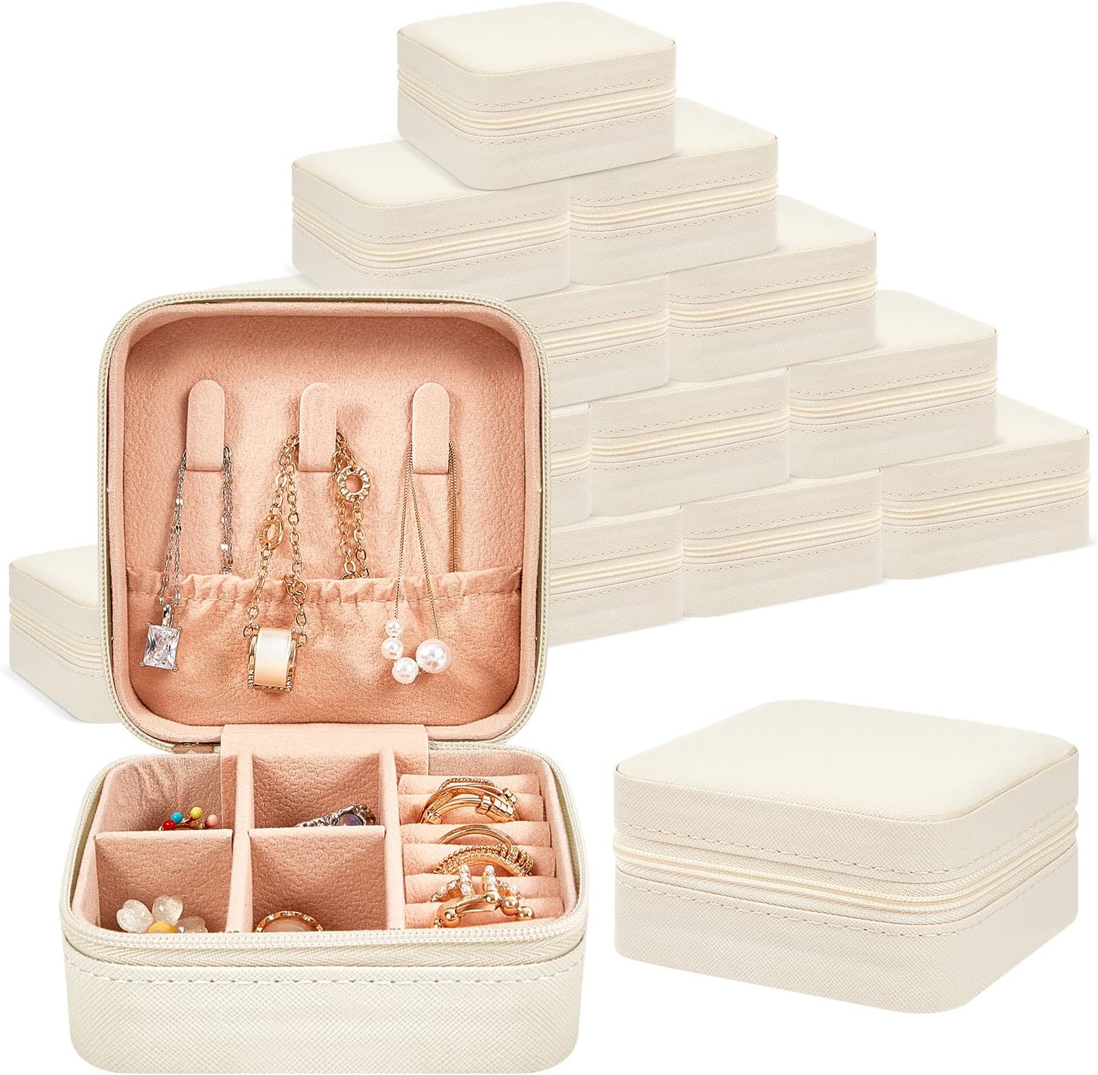 6/12/50 Pcs Travel Jewelry Case, Bridesmaid Gifts Mini Jewelry Organizer, PU Leather Portable Earring Box for Women