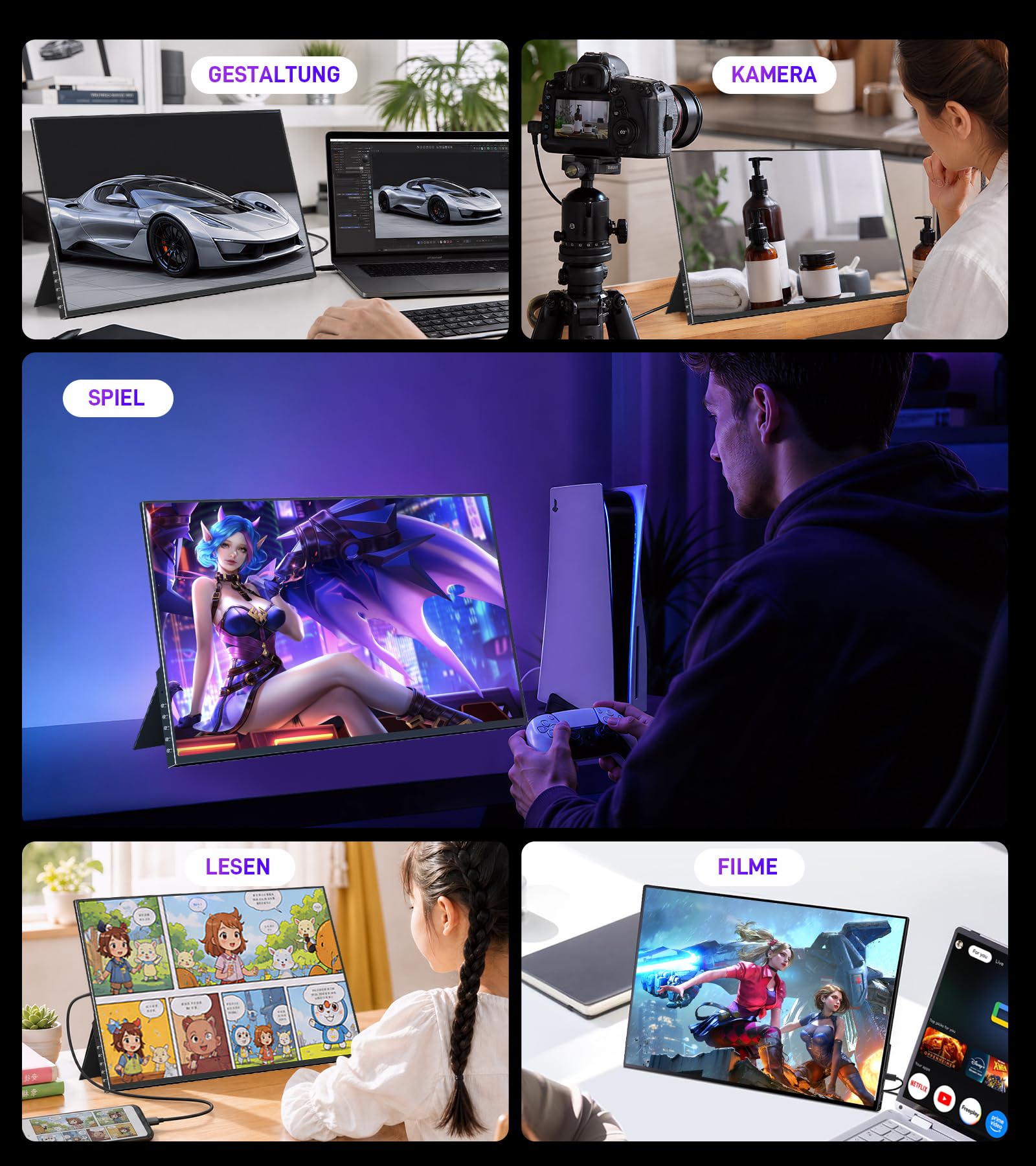 Écran Portable Gaming Moniteur 16 Pouces 120 Hz OLED 0,3 ms, Contraste 100000:1, 2048×1280, 100% DCI-P3, HDMI 2 USB-C HDR Moniteur, 500 CD/m², Compatible PC, Laptop, PS5/4, Xbox et Switch